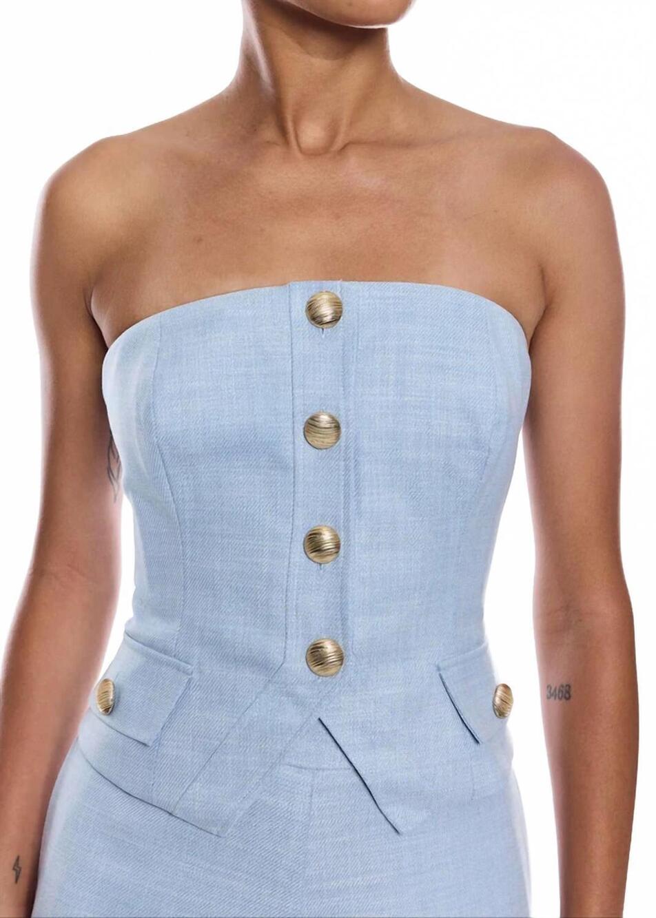 NEW GENERATION LOVE ellery chambray bustier top in blue